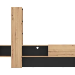 Meuble TV Avec 1 Porte 2 étagères Et 2 Niches - Naturel Et Noir - SEVRELA -Pas Cher Mobiliora Magasin meuble tv 10868077