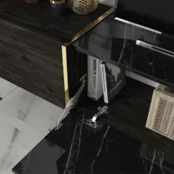 Ensemble TV Avec Rangements - Effet Marbre Noir, Naturel Foncé Et Doré - CADEBA II 12 Ensemble TV Avec Rangements - Effet Marbre Noir, Naturel Foncé Et Doré - CADEBA II -Pas Cher Mobiliora Magasin meuble tv 10873501