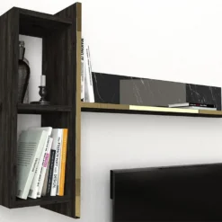 Ensemble TV Avec Rangements - Effet Marbre Noir, Naturel Foncé Et Doré - CADEBA II 11 Ensemble TV Avec Rangements - Effet Marbre Noir, Naturel Foncé Et Doré - CADEBA II -Pas Cher Mobiliora Magasin meuble tv 10873503