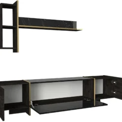 Ensemble TV Avec Rangements - Effet Marbre Noir, Naturel Foncé Et Doré - CADEBA II 14 Ensemble TV Avec Rangements - Effet Marbre Noir, Naturel Foncé Et Doré - CADEBA II -Pas Cher Mobiliora Magasin meuble tv 10873505