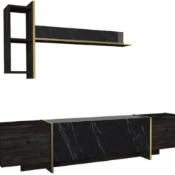 Ensemble TV Avec Rangements - Effet Marbre Noir, Naturel Foncé Et Doré - CADEBA II 13 Ensemble TV Avec Rangements - Effet Marbre Noir, Naturel Foncé Et Doré - CADEBA II -Pas Cher Mobiliora Magasin meuble tv 10873507