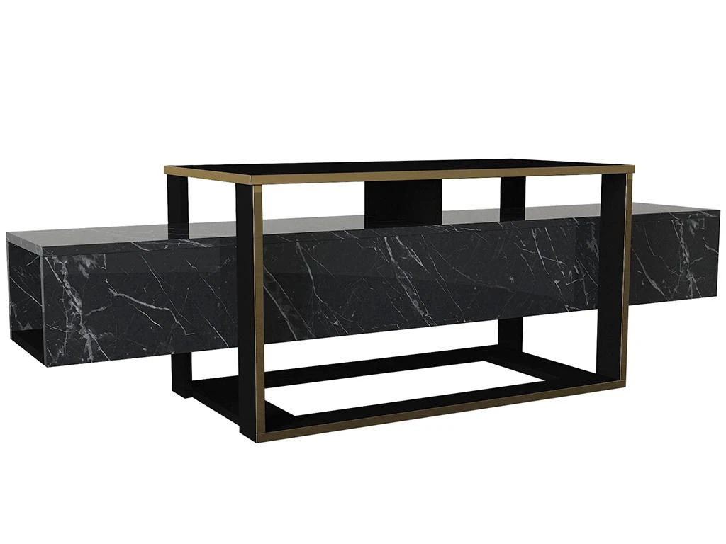 Meuble TV Avec 2 Niches - Effet Marbre Noir Et Doré - COMEBI II 6 Meuble TV Avec 2 Niches - Effet Marbre Noir Et Doré - COMEBI II – Image 4