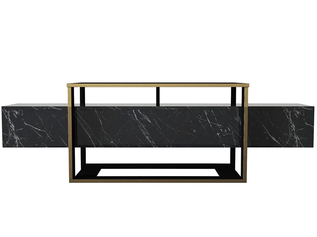 Meuble TV Avec 2 Niches - Effet Marbre Noir Et Doré - COMEBI II 5 Meuble TV Avec 2 Niches - Effet Marbre Noir Et Doré - COMEBI II – Image 3