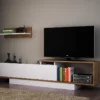 Ensemble TV Avec Rangements - Naturel Et Blanc - RANEBI II -Pas Cher Mobiliora Magasin meuble tv 10873525