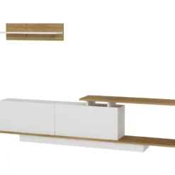 Ensemble TV Avec Rangements - Naturel Et Blanc - RANEBI II -Pas Cher Mobiliora Magasin meuble tv 10873531