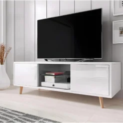 Meuble TV 2 Portes 140 Cm Kymani Blanc -Pas Cher Mobiliora Magasin meuble tv 11108111