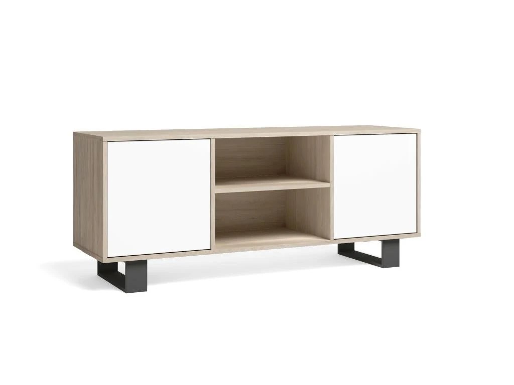 Meuble TV 140 2 Portes, Salon, Modèle WIND, Couleur Chêne-Blanc, 137x40x57cm. 3 Meuble TV 140 2 Portes, Salon, Modèle WIND, Couleur Chêne-Blanc, 137x40x57cm.