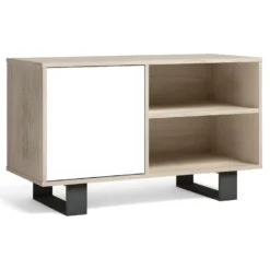 Meuble TV 100 1 Porte, Modèle WIND, Couleur Chêne-Blanche, 95x40x57cm.