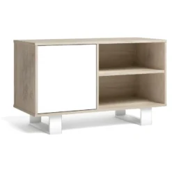 Meuble TV100 Avec Porte Gauche, Salon/salle à Manger, Modèle WIND, Chêne-Blanc, 95x40x57cm