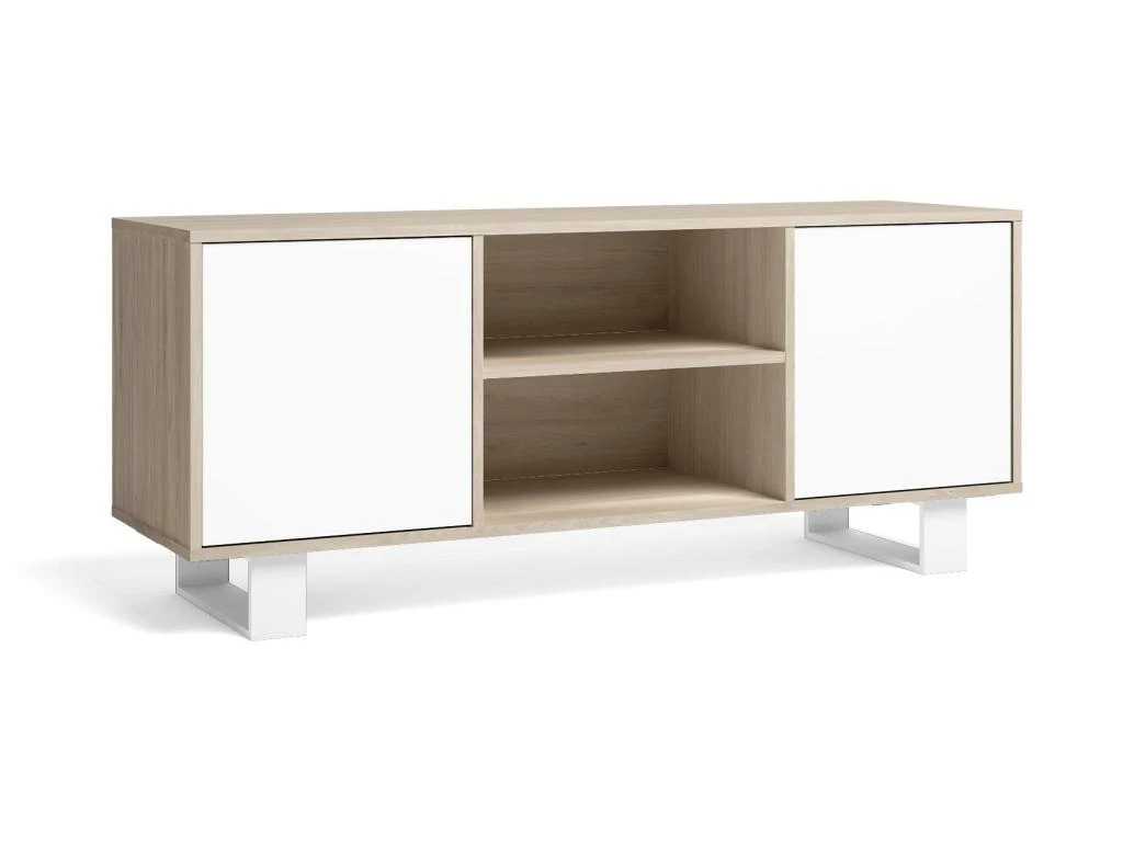 Meuble TV140 2 Portes, Salon, Modèle WIND, Couleur Chêne-Blanc, 137x40x57cm 3 Meuble TV140 2 Portes, Salon, Modèle WIND, Couleur Chêne-Blanc, 137x40x57cm