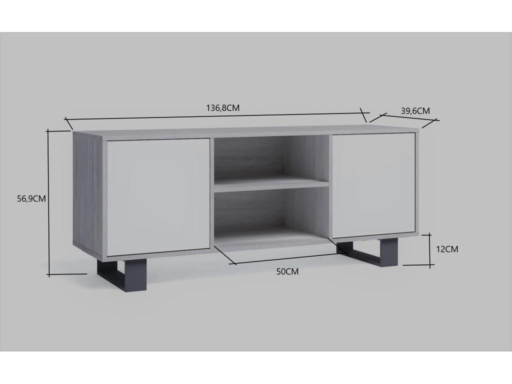 Meuble TV140 2 Portes, Salon, Modèle WIND, Couleur Chêne-Blanc, 137x40x57cm 5 Meuble TV140 2 Portes, Salon, Modèle WIND, Couleur Chêne-Blanc, 137x40x57cm – Image 3