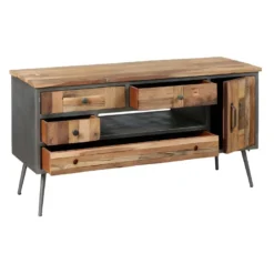 Meuble TV 4 Tiroirs 1 Porte Bois Massif Patchwork - ANZIA -Pas Cher Mobiliora Magasin meuble tv 11125825