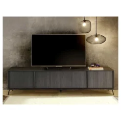 Meuble TV 4 Portes Noir Cendré - TREVISE -Pas Cher Mobiliora Magasin meuble tv 11125905