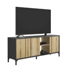 Meuble TV 3 Portes Chêne/Noir - NECTAIRE -Pas Cher Mobiliora Magasin meuble tv 11126229