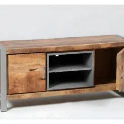 Meuble TV 2 Portes 2 Niches Bois/Metal - JINK 9 Meuble TV 2 Portes 2 Niches Bois/Metal - JINK -Pas Cher Mobiliora Magasin meuble tv 11126387