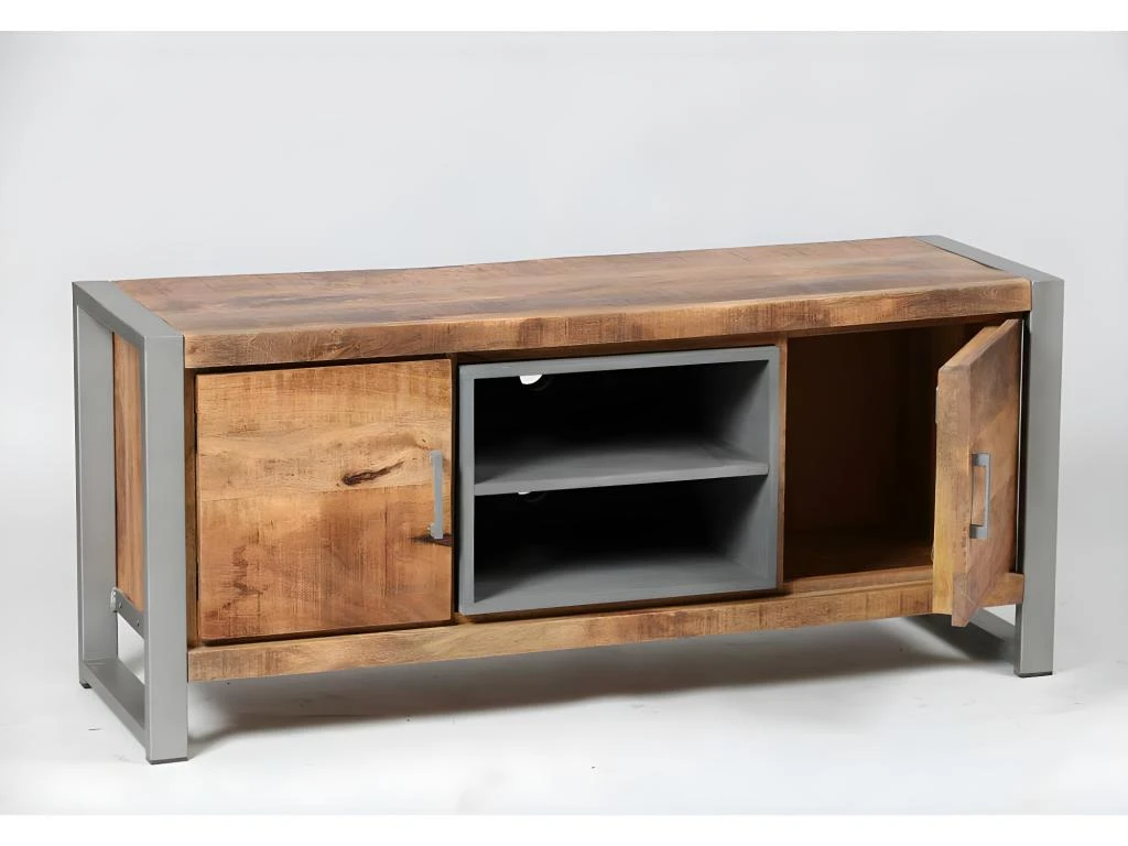 Meuble TV 2 Portes 2 Niches Bois/Metal - JINK 5 Meuble TV 2 Portes 2 Niches Bois/Metal - JINK â Image 3