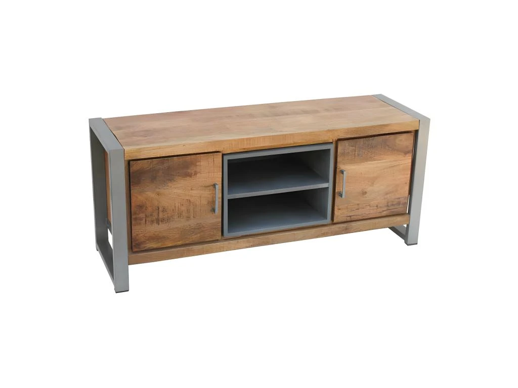 Meuble TV 2 Portes 2 Niches Bois/Metal - JINK 6 Meuble TV 2 Portes 2 Niches Bois/Metal - JINK â Image 4