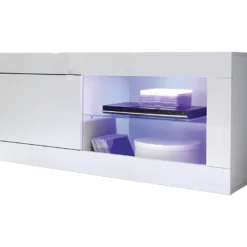 Meuble TV 1 Porte 2 Niches Blanc Laqué Brillant à LEDs - MATERA -Pas Cher Mobiliora Magasin meuble tv 11126653