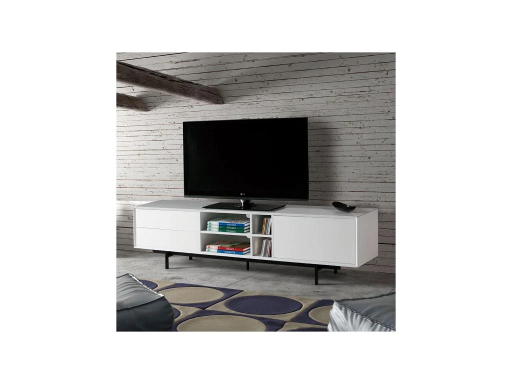 Meuble TV Blanc 2 Tiroirs 1 Porte - TRIBECA 4 Meuble TV Blanc 2 Tiroirs 1 Porte - TRIBECA – Image 2