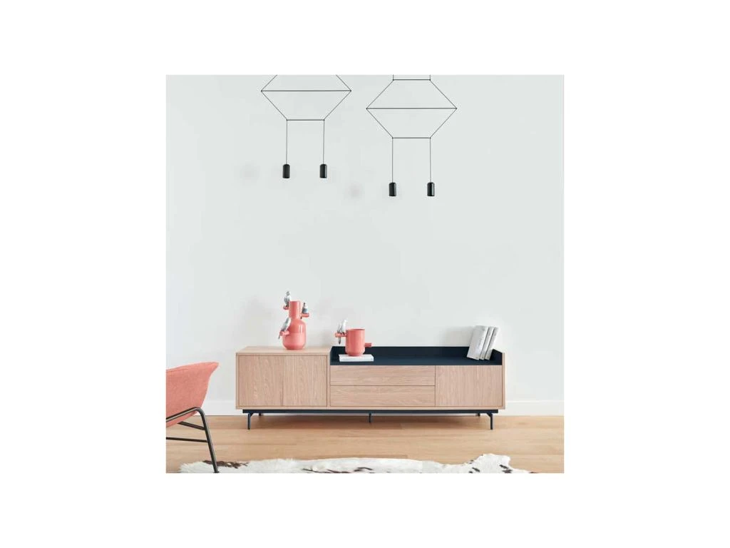 Meuble TV 3 Portes 2 Tiroirs Chêne Clair/Bleu - TEULAT VALLEY 4 Meuble TV 3 Portes 2 Tiroirs Chêne Clair/Bleu - TEULAT VALLEY – Image 2