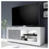 Meuble TV 1 Porte 2 Niches Blanc/Béton Ciré Clair à LEDs - MATERA -Pas Cher Mobiliora Magasin meuble tv 11127283