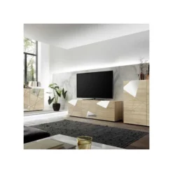 Meuble TV 3 Portes Finition Chêne - METRIA -Pas Cher Mobiliora Magasin meuble tv 11127331