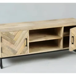 Meuble TV 2 Portes 2 Niches Bois Massif/Métal - MUNGO -Pas Cher Mobiliora Magasin meuble tv 11127397