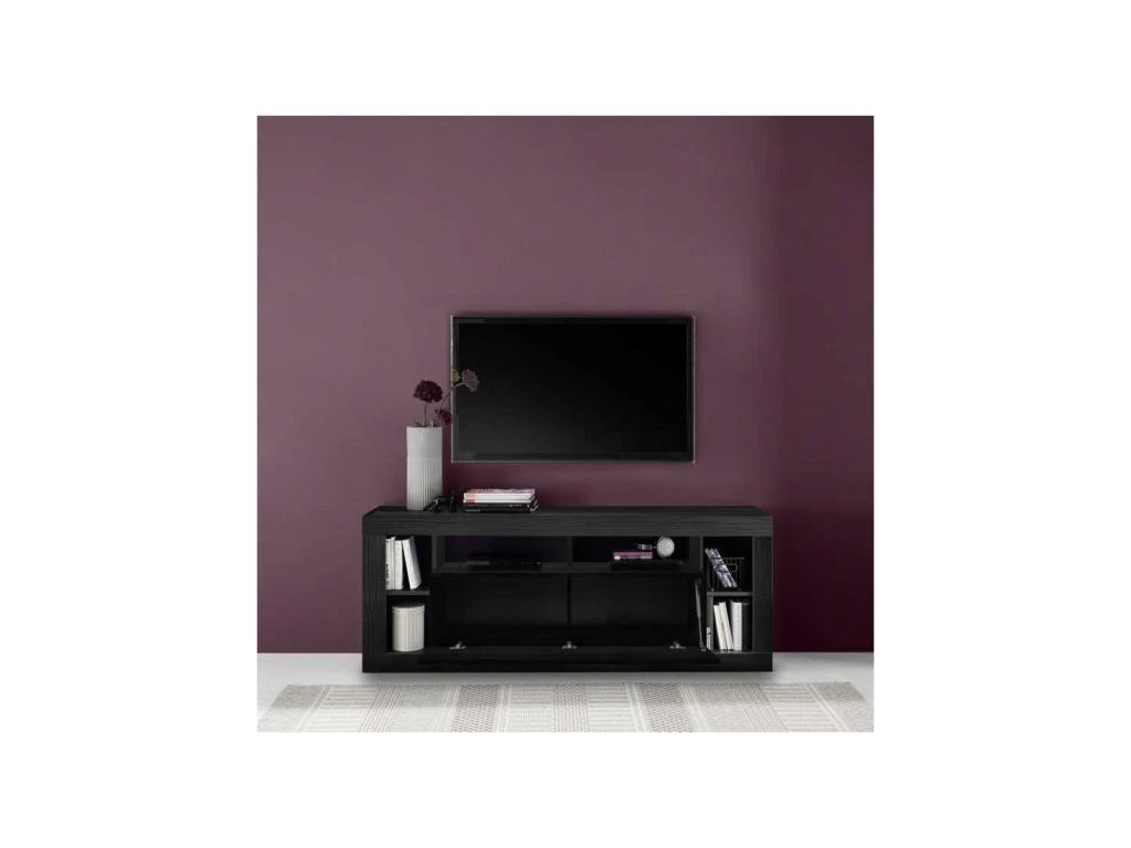 Meuble TV 1 Abattant Noir Cendré - RAVENNE 4 Meuble TV 1 Abattant Noir Cendré - RAVENNE – Image 2
