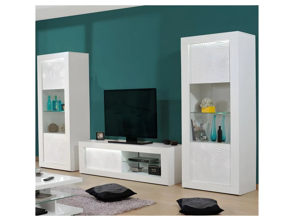 Composition TV Laqué Blanc à LEDs - MARKS 3 Composition TV Laqué Blanc à LEDs - MARKS