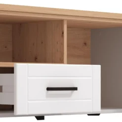 Meuble TV Avec 2 Portes, 1 Tiroir Et 1 Niche - Blanc Et Naturel - ROTARA -Pas Cher Mobiliora Magasin meuble tv 11159807