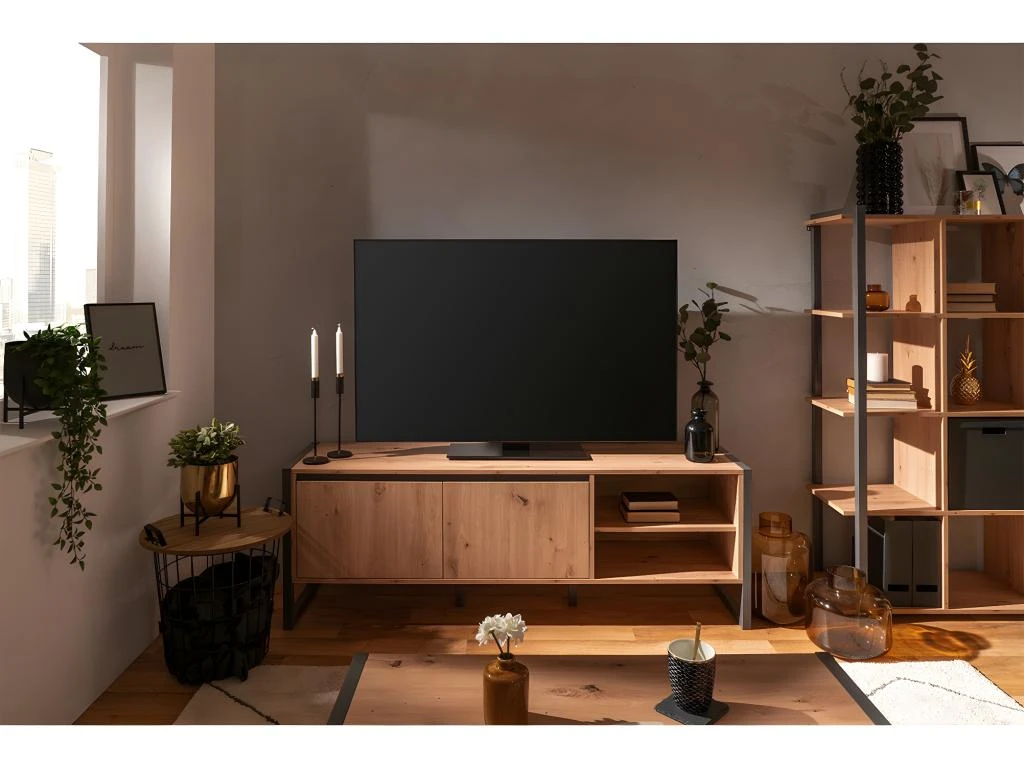 Meuble TV 2 Portes Et 2 Niches L160 Cm - Denver 4 Meuble TV 2 Portes Et 2 Niches L160 Cm - Denver – Image 2