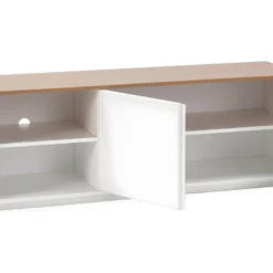 Meuble Tv Bob 2 Portes 2 Niches Blanc/chêne, Bois Massif -Pas Cher Mobiliora Magasin meuble tv 12219855