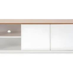 Meuble Tv Bob 2 Portes 2 Niches Blanc/chêne, Bois Massif -Pas Cher Mobiliora Magasin meuble tv 12219857