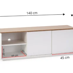 Meuble Tv Bob 2 Portes 2 Niches Blanc/chêne, Bois Massif -Pas Cher Mobiliora Magasin meuble tv 12219859