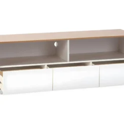 Meuble Tv Bob 3 Tiroirs 2 Niches Blanc/chêne, Bois Massif -Pas Cher Mobiliora Magasin meuble tv 12219867