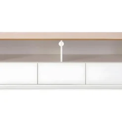 Meuble Tv Bob 3 Tiroirs 2 Niches Blanc/chêne, Bois Massif -Pas Cher Mobiliora Magasin meuble tv 12219869