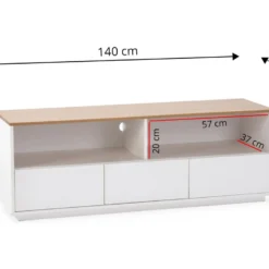 Meuble Tv Bob 3 Tiroirs 2 Niches Blanc/chêne, Bois Massif -Pas Cher Mobiliora Magasin meuble tv 12219873