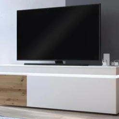Meuble TV 1 Porte Et 2 Tiroirs Avec LEDs - Naturel Et Blanc Laqué - DOLONA 7 Meuble TV 1 Porte Et 2 Tiroirs Avec LEDs - Naturel Et Blanc Laqué - DOLONA -Pas Cher Mobiliora Magasin meuble tv 12293281