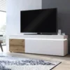 Meuble TV 1 Porte Et 2 Tiroirs Avec LEDs - Naturel Et Blanc Laqué - DOLONA 1 Meuble TV 1 Porte Et 2 Tiroirs Avec LEDs - Naturel Et Blanc Laqué - DOLONA -Pas Cher Mobiliora Magasin meuble tv 12293285