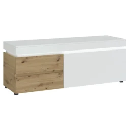 Meuble TV 1 Porte Et 2 Tiroirs Avec LEDs - Naturel Et Blanc Laqué - DOLONA 8 Meuble TV 1 Porte Et 2 Tiroirs Avec LEDs - Naturel Et Blanc Laqué - DOLONA -Pas Cher Mobiliora Magasin meuble tv 12293291