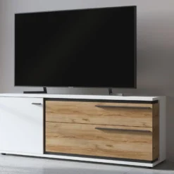 Meuble TV Avec 1 Porte Et 2 Tiroirs - Naturel Et Blanc - NISUKA 7 Meuble TV Avec 1 Porte Et 2 Tiroirs - Naturel Et Blanc - NISUKA -Pas Cher Mobiliora Magasin meuble tv 12305877