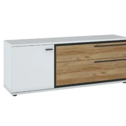 Meuble TV Avec 1 Porte Et 2 Tiroirs - Naturel Et Blanc - NISUKA 8 Meuble TV Avec 1 Porte Et 2 Tiroirs - Naturel Et Blanc - NISUKA -Pas Cher Mobiliora Magasin meuble tv 12305879