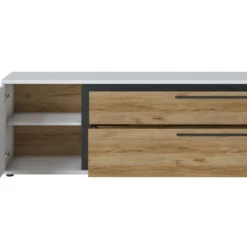 Meuble TV Avec 1 Porte Et 2 Tiroirs - Naturel Et Blanc - NISUKA 9 Meuble TV Avec 1 Porte Et 2 Tiroirs - Naturel Et Blanc - NISUKA -Pas Cher Mobiliora Magasin meuble tv 12305881