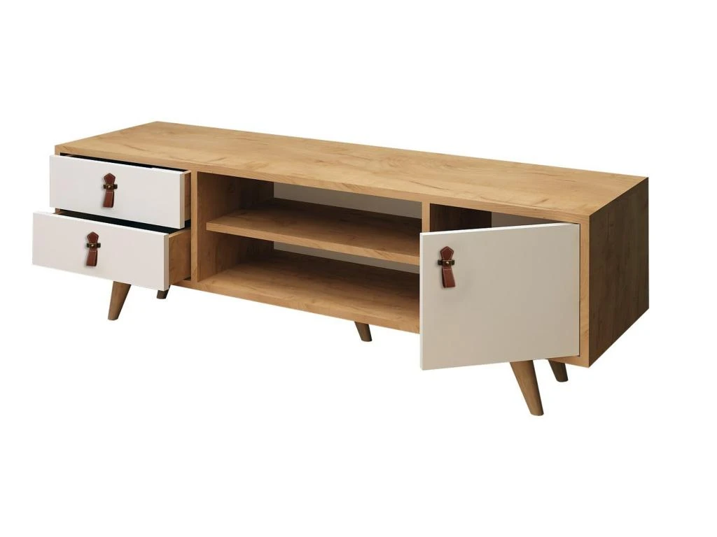 Meuble Tv Yukon Design 100 % Panneau De Particules Plaqué Mélaminé En Couleur Chêne Blanc, 120x53x40cm 3 Meuble Tv Yukon Design 100 % Panneau De Particules Plaqué Mélaminé En Couleur Chêne Blanc, 120x53x40cm