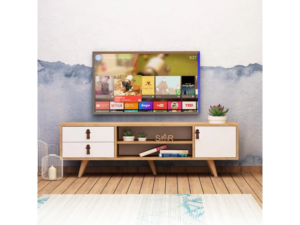 Meuble Tv Yukon Design 100 % Panneau De Particules Plaqué Mélaminé En Couleur Chêne Blanc, 120x53x40cm 4 Meuble Tv Yukon Design 100 % Panneau De Particules Plaqué Mélaminé En Couleur Chêne Blanc, 120x53x40cm – Image 2