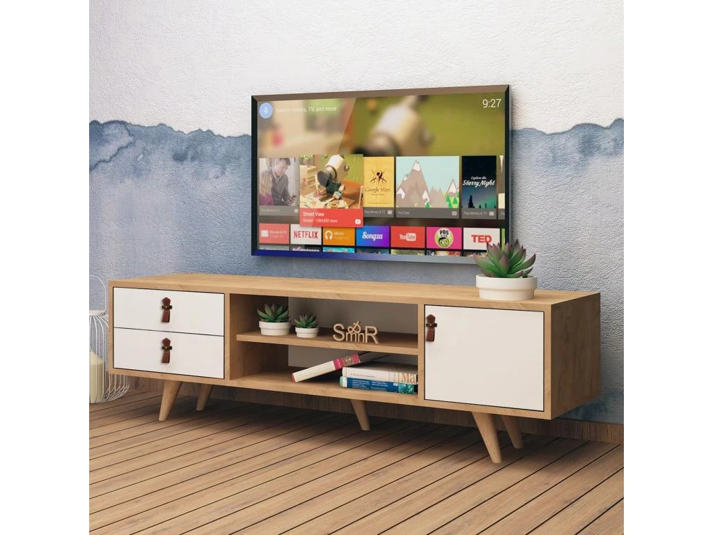 Meuble Tv Yukon Design 100 % Panneau De Particules Plaqué Mélaminé En Couleur Chêne Blanc, 120x53x40cm 5 Meuble Tv Yukon Design 100 % Panneau De Particules Plaqué Mélaminé En Couleur Chêne Blanc, 120x53x40cm – Image 3