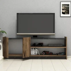 Meuble Tv Niger Design 100 % Panneau De Particules Plaqué Mélaminé En Couleur Foncé Nogal Noir, 141x50x29,5cm -Pas Cher Mobiliora Magasin meuble tv 12357537