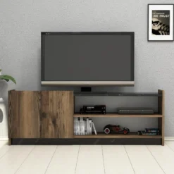Meuble Tv Niger Design 100 % Panneau De Particules Plaqué Mélaminé En Couleur Foncé Nogal Noir, 141x50x29,5cm -Pas Cher Mobiliora Magasin meuble tv 12357539