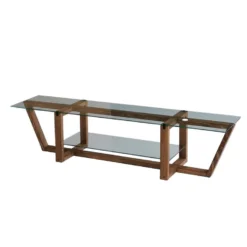 Pas Cher Mobiliora Magasin 29 Meuble Tv Rhin Design 100% Verre Trempé En Couleur Nogal, 158x35x35cm