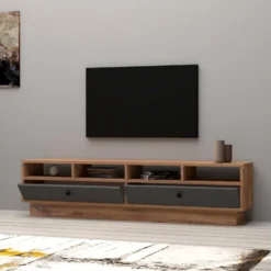 Meuble Tv Elba Design 100 % Panneau De Particules Plaqué Mélaminé En Couleur Atlantic Antracita 160x30x29,6cm -Pas Cher Mobiliora Magasin meuble tv 12357891